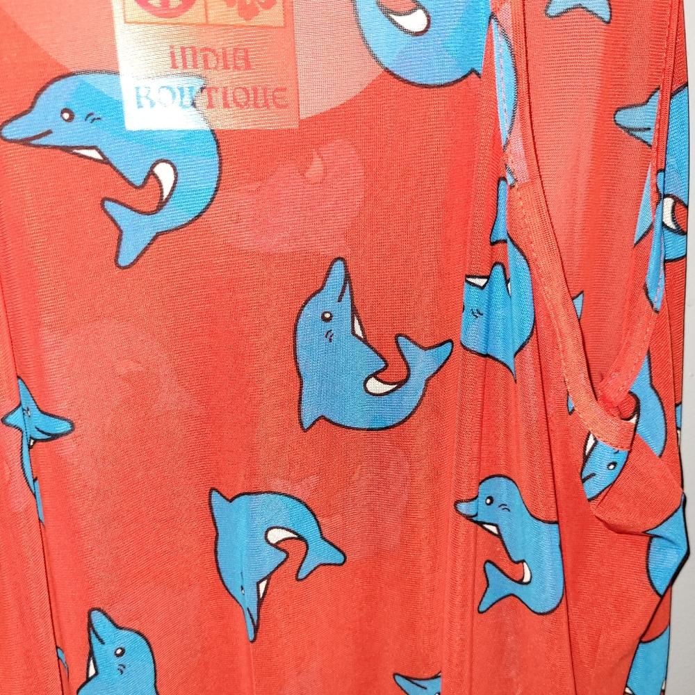 New! SWIMSUIT COVERUP 🐬 Dolphin Print Sheer Tank - Picture 9 of 11